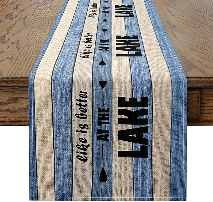 jejeloiu Lake House Table Runner,13" x 108" Camping Kitchen Dining Decoration for Home Party 13x72 Inch Kids Boys Girls Rustic Wooden Paddle Farmhouse Decor Home Decor for Living Room Dresser Scarfs - Image 2