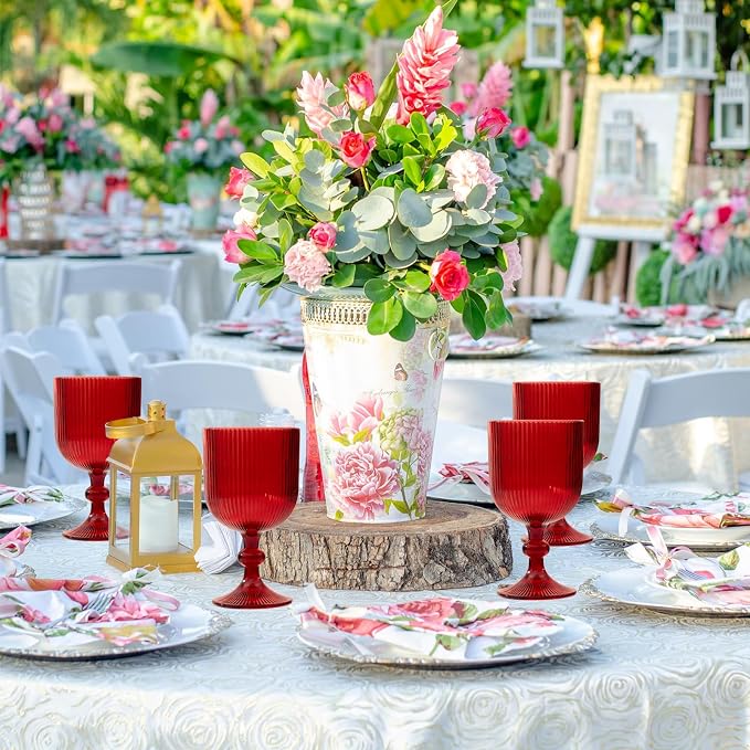 12 Pcs Red Vintage Wine Glasses, 11 Ounces Colored Glass Water Goblets, Unique Embossed Pattern High Clear Stemmed Glassware Wedding Party Bar Glass Drinking Cups Fancy Glasses Set Hand Wash Only - Image 3