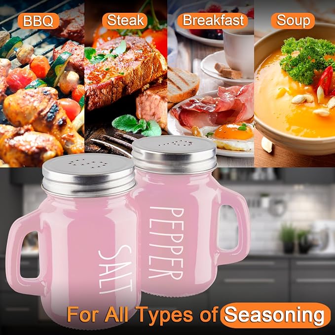 Pink Salt and Pepper Shakers Set - Pink Kitchen Accessories - Pink Kitchen Decor - 4 oz Glass Salt and Pepper Set for Cooking Table, RV, BBQ, Easy to Clean & Refill - Image 5