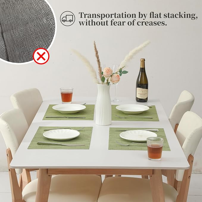 Leetaltree Pea Green Placemats Set of 6 - Heat Resistant Non-Slip Place mats for Dining Table, Washable Durable PVC Vinyl Woven Table Mats（Pea Green, 6） - Image 6