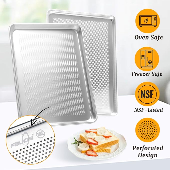 12 Pack Full Size Perforated Aluminum Baking Sheet, 26 x 18 in | NSF, Aluminum Commercial Cookie Sheets, Non-Stick, Oven Safe Up to 500℉ - Image 2