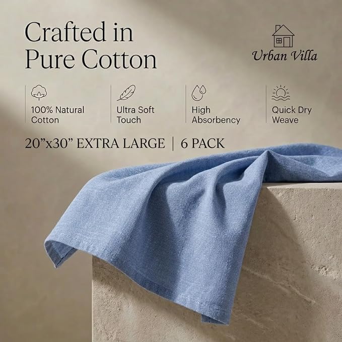 Urban Villa Kitchen Towels Cotton Dish Towels 20”x30” (Set of 6) Blue/White - Image 4