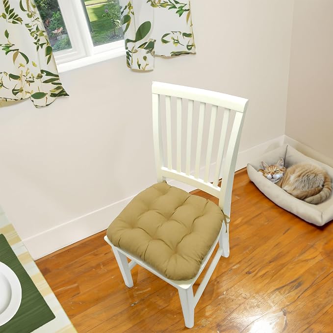 Barnett Home Decor Cotton Duck Tan Dining Chair Pad with Ties - Size Medium Size 18 Chair Pad/Jumbo - Latex Foam Fill 100% Cotton, Made in USA (Pale Bronze) - Image 3