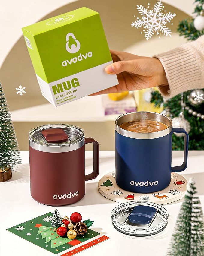 12oz Insulated Coffee Mug with Lid – Includes Two Lids, Stainless Steel Coffee Travel Mug with Handle, Double Wall Vacuum Insulated Camping Mug for Home, Office & Outdoor, Dark Purple - Image 7