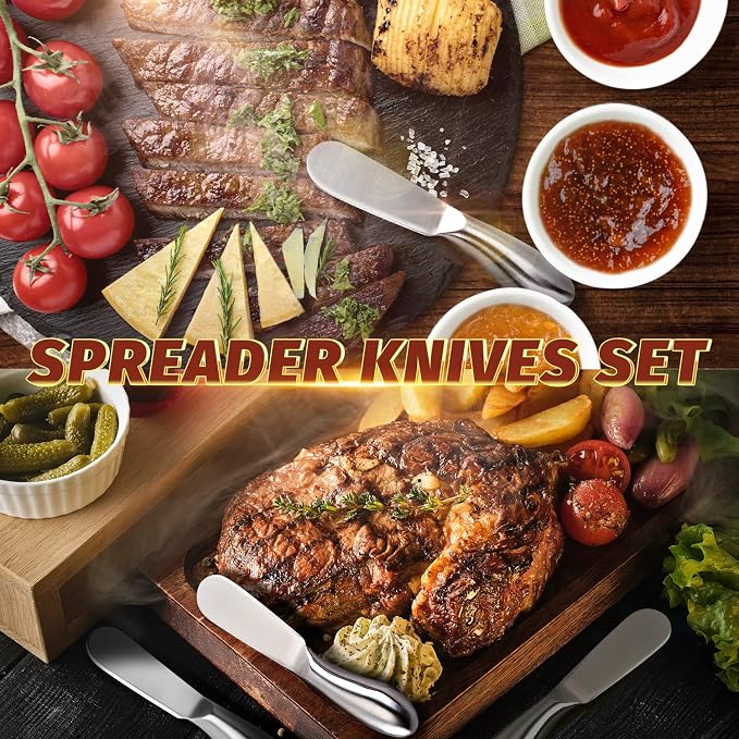 Butter Knives 4 Pieces Stainless Steel Cheese Butter Spreader Knife Set for Cold Butter, Cream Cheese, Jam, Pastry, Charcuterie, Multipurpose Kitchen Gadgets - Image 7