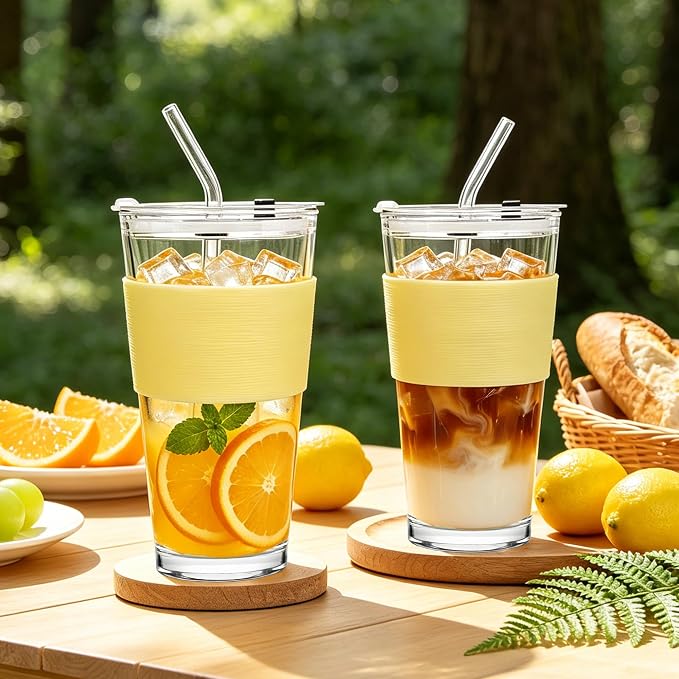 Birity 16oz Glass Cups with Lids and Straws,Glass tumbler With Straw and Lid-Reusable Iced Coffee Cups for Tea, Juice, Smoothies, Mason Jar Drinking Cup for Hot/Cold Drinks at Home,Office,Travel - Image 6