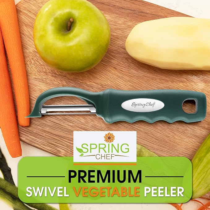 Spring Chef Swivel Potato Peeler w/Soft Grip Handle, Set of 2, Pine Green | Premium Vegetable Peeler w/ Sharp Stainless Steel Blades, Multifunctional Food Peeler for Apple, Carrot, Cucumber, Fruit - Image 7