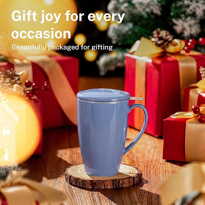 Sweese 15 OZ Porcelain Tea Mug with Infuser and Lid, Loose Leaf Tea Cup, Gifts for Tea Lover, Dusty Blue - Image 7