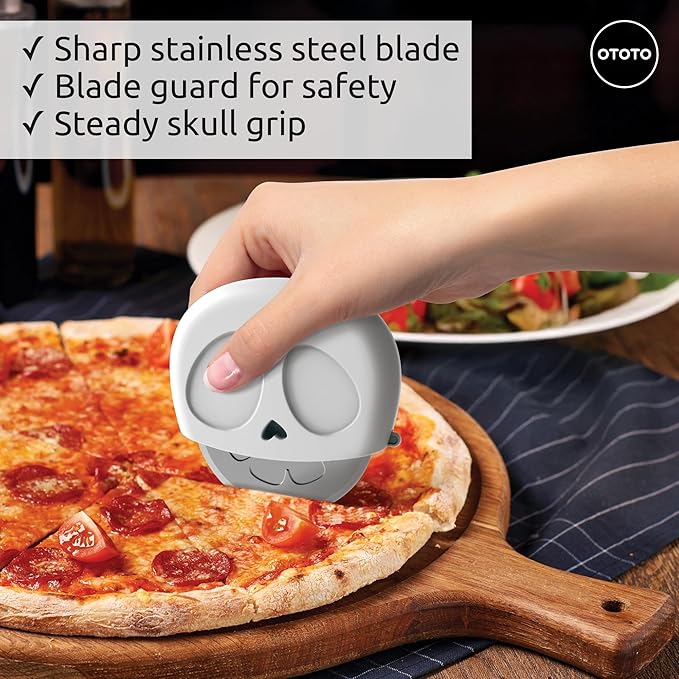 NEW - OTOTO Slice Reaper Pizza Cutter Wheel - Funny Gifts, Grim Reaper Halloween Gifts Cute Kitchen Accessories, Pizza Slicer with Cover, Kitchen Gothic Spooky Gifts, Stainless Steel Handheld (Skull) - Image 3