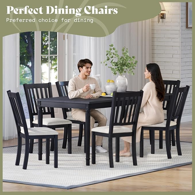 AMERLIFE Set of 8 Farmhouse Upholstered Dining Chairs with Wood Legs, Grey | Curved Backrests, Padded Upholstery, Solid Wood Legs, Kitchen Dining Chairs, Farmhouse Style - Image 6