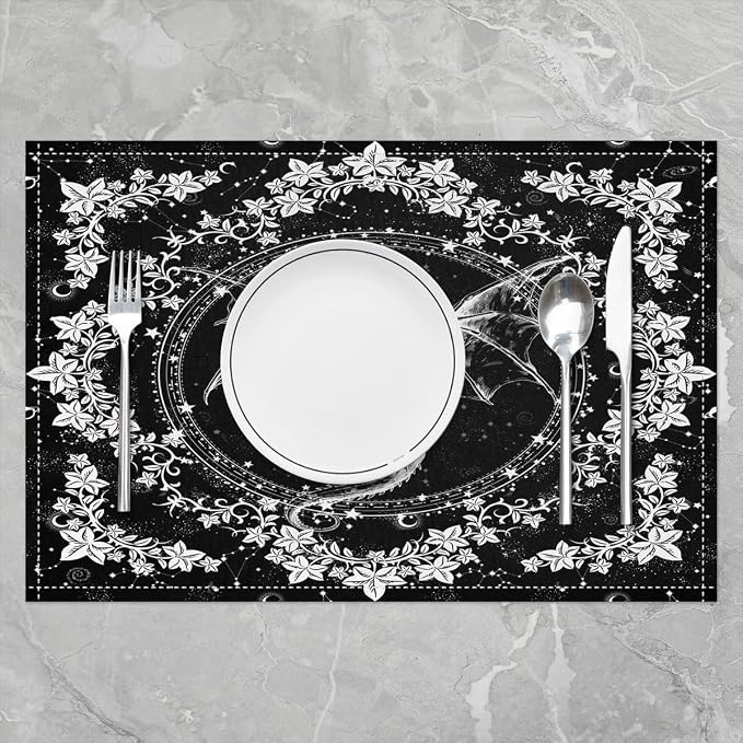 Feelyou Boho Exotic Dragon Placemats Set of 4 for Girls Boys Kids 18"x12" Sun Moon Placemat for Kitchen Dining Table Decor Indoor Outdoorative Bohemian Animals Theme Table Place Mats, Galaxy Floral - Image 2
