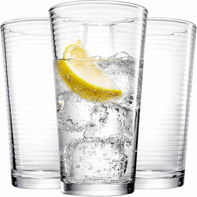 Glaver's Drinking Glasses Set of 10 Highball Glass Cups, Premium Quality 17 Oz. Coolers, Ribbed Glassware. Ideal for Water, Juice, Cocktails, and Iced Tea. Dishwasher Safe. by Glavers