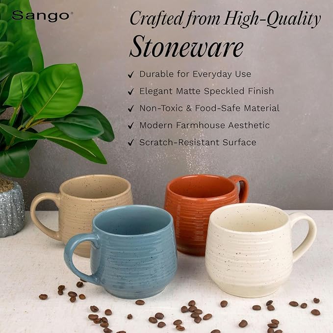 SANGO 17.5 oz Stoneware Coffee Mugs Set of 4, Rustic Ceramic Mug with Speckled Reactive Glaze, Large Pottery Drinkware for Coffee or Tea, Dishwasher & Microwave Safe Mugs, Siterra Painter’s Palette - Image 3