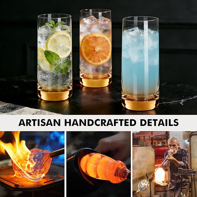 Amber Highball Glasses Set of 6,13oz Drinking Glass Cups for Mixed Drink Cocktail, Beer, Mojito, Water and Juice,Thick Tall Crystal Glassware for Kitchen, Restaurant, Home Bar and Parties - Image 7