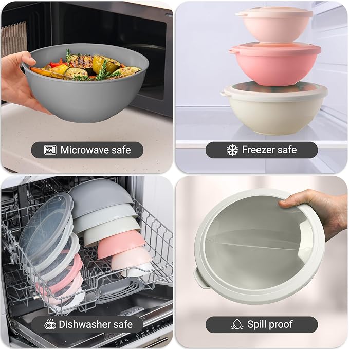 Zulay Kitchen 12 Piece Plastic Mixing Bowls with Lids Set - Colorful Mixing Bowl Set for Kitchen - Nesting Bowls with Lids Set - Microwave and Freezer Safe (Pink Ombre) - Image 7
