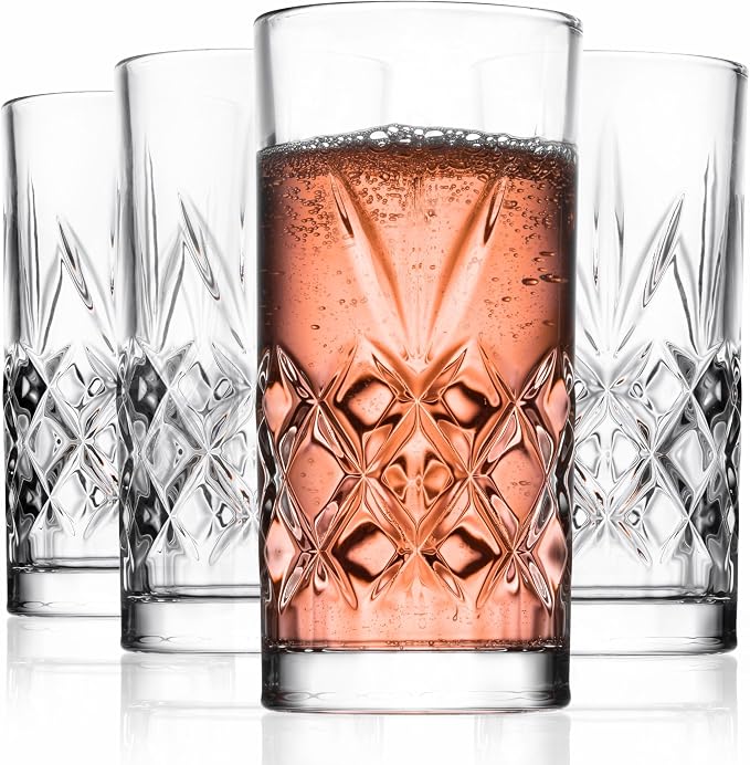 Royalty Art Kinsley Tall Highball Glasses, Set of 4, 12 oz | Textured designer glassware, water, beer, soda, trendy elegant dishware, dishwasher safe - Image 5
