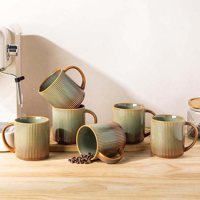 theterra Ceramic Coffee Mugs Set of 6, 14.2 oz Coffee Cups with Handle | Handmade, Suitable for Latte, Tea, Milk, Beer & Hot Cocoa, Sage Umber by TheTerra