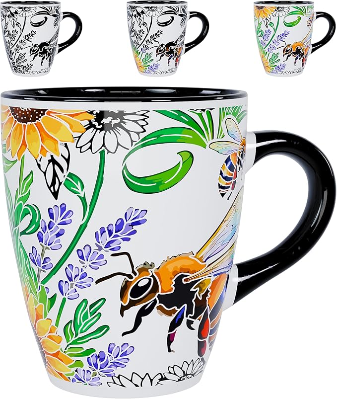 Color Changing Bee Coffee Mug 12oz – Heat Sensitive Ceramic Cup with Floral Reveal – Bee and Sunflower Gifts for Women, Unique Coffee Mugs, Christmas Holiday Gift, Perfect for Coffee, Tea or Cocoa by Dream8Design