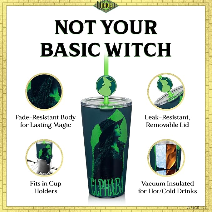 Dragon Glassware x Wicked: For Good Blind Box Tumbler with Straw, 16 oz | Vacuum Insulated Stainless Steel Wicked Cup with Lid & Straw; With Straw Charm; 6 Collectible Designs; Official Wicked Merch - Image 5