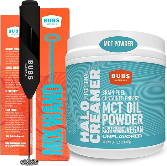 BUBS Naturals Mix Wand MCT Oil Powder, Handheld Milk Frother, For Lattes, Coffee, Cappuccino, Frappes, Hot Chocolate Blender, Portable