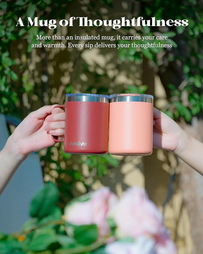 12oz Insulated Coffee Mug with Lid – Includes Two Lids, Stainless Steel Coffee Travel Mug with Handle, Double Wall Vacuum Insulated Camping Mug for Home, Office & Outdoor, Orange - Image 8