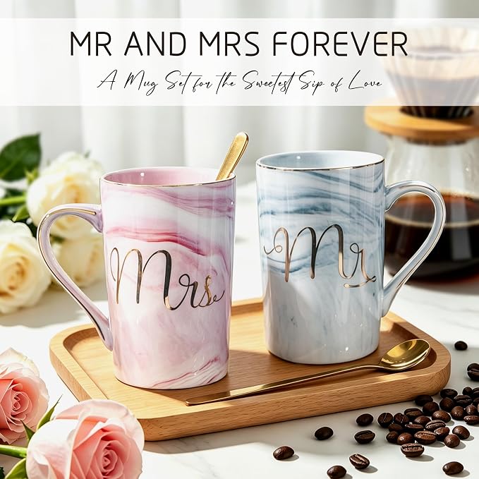 Jumway Wedding Gifts Basket, Gifts for Bridal Shower Engagement Wedding and Married Couples Anniversary - Tote Bag Ceramic Marble Coffee Mugs Gift Set Pink - Image 3