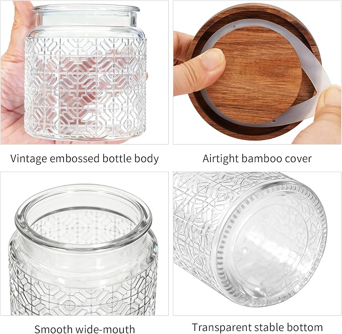 1Pc 17oz Window Style Vintage Glass Candy Jar with Solid Wood Lid, Kitchen Storage Canister for Sugar, Coffee, Tea, Cookies, Bath Salt - Decorative Mason Jar (1, Clear, 17oz) - Image 4