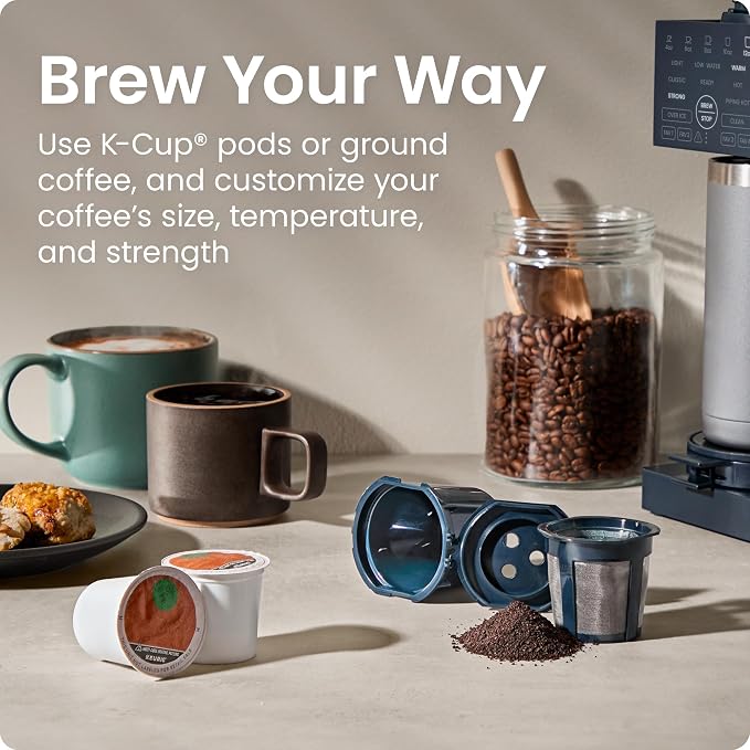 Chefman Caffeinator Single Serve Coffee Maker, Brew Kcups & Grounds, Drip Coffee Machine with Brew Strength Settings, Iced Coffee Function, 45 oz. Removable Water Reservoir - Image 4