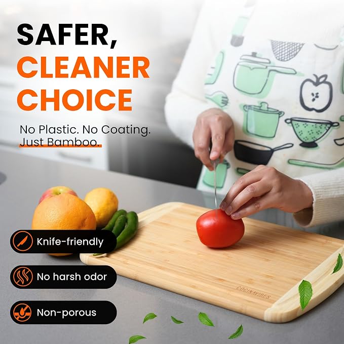 Bamboo Cutting Board Set – Charcuterie & Chopping Boards for Kitchen, Large & Small Sizes, Safe Cutting Boards for Meat, Cheese, Pizza – Home & Kitchen Gift Idea - Image 10
