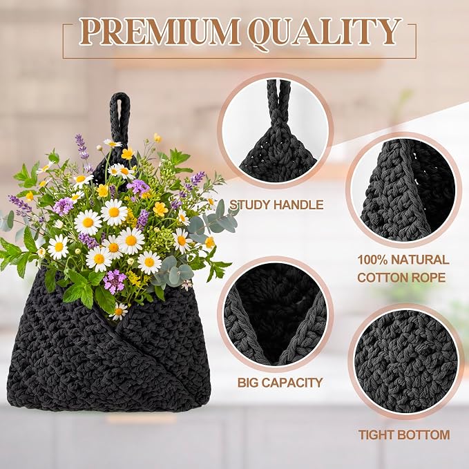 Honeydak Boho Decor Hanging Wall Baskets for Kitchen 3 Pack Teardrop Baskets with Hooks Storage Fruit Onion Vegetable Potato for Home(Light Grey, White, Dark Grey,Triangle,Cotton Rope) - Image 6