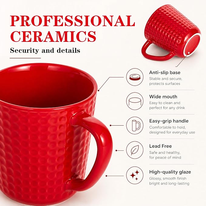 20 oz Large Coffee Mug ,Ceramic Coffee Cup with handle for Men and Women, Big Capacity Tea Mug for Latte, Milk & Cocoa, Porcelain coffee mug for Office and Home – Dishwasher & Microwave Safe,1PC,(Red) - Image 5