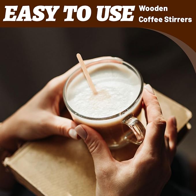 ANTETOK 100Pcs Wooden Coffee Stirrers Paper Wrapped 4.3Inch,Individually Wrapped Disposable Coffee Stir Sticks for Coffee,Tea,Cocktail and Hot Chocolate - Image 5