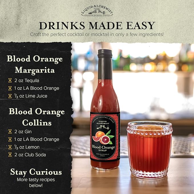 Liquid Alchemist Blood Orange Syrup for Cocktails - Real Ingredients Make this the Perfect Winter Cocktail or Margarita Mix - Non-GMO Blood Orange Sour Mix (25.4 oz)