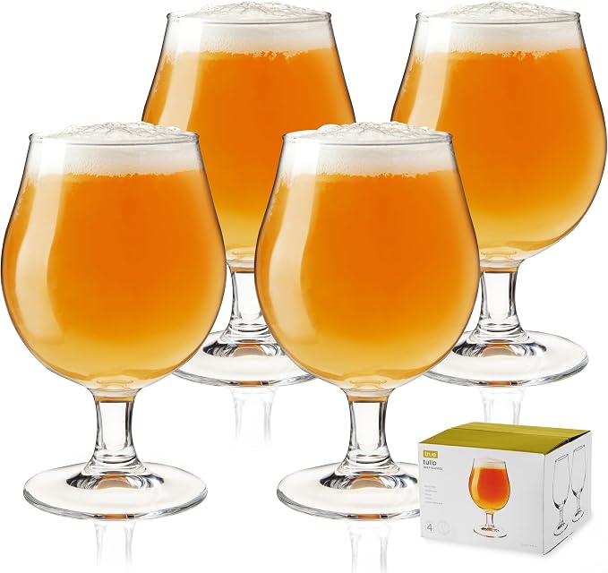 True Classic Tulip Beer Glasses, Sparkling Clear Drinking Glasses for Belgian Ales, Sours, IPA Beers, Cocktails, Gifts for Men, Game Night, Happy Hour, Home Bar, Elegant Glassware, 15 oz, Set of 4 - Image 7