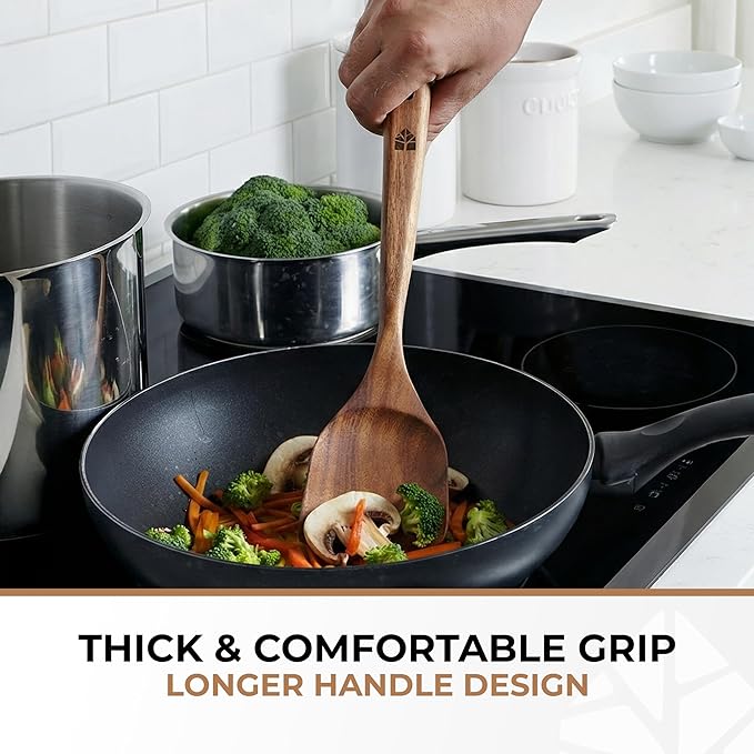Wooden Spoons for Cooking – 6 Pcs Premium Teak Wooden Utensil Set | Durable, Nonstick Safe, Heat Resistant & Easy to Clean with Ergonomic Handles - Image 5
