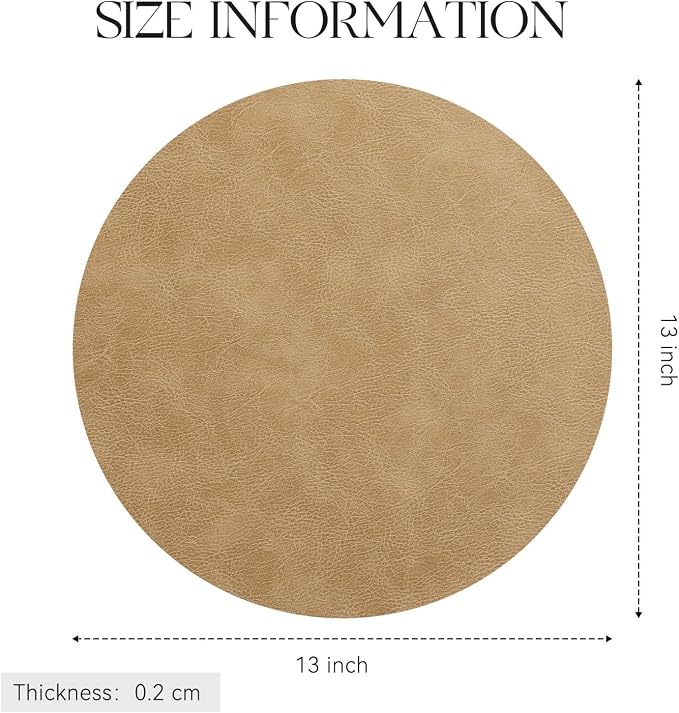 MOSAYT 13 Inch Round Vinyl Placemats Set of 8 - Faux Leather 100% Waterproof Oil-Proof Wipeable PU Place Mats, Heat Resistant Reversible Table Mats for Kitchen, Dining, Outdoor, Camel - Image 7