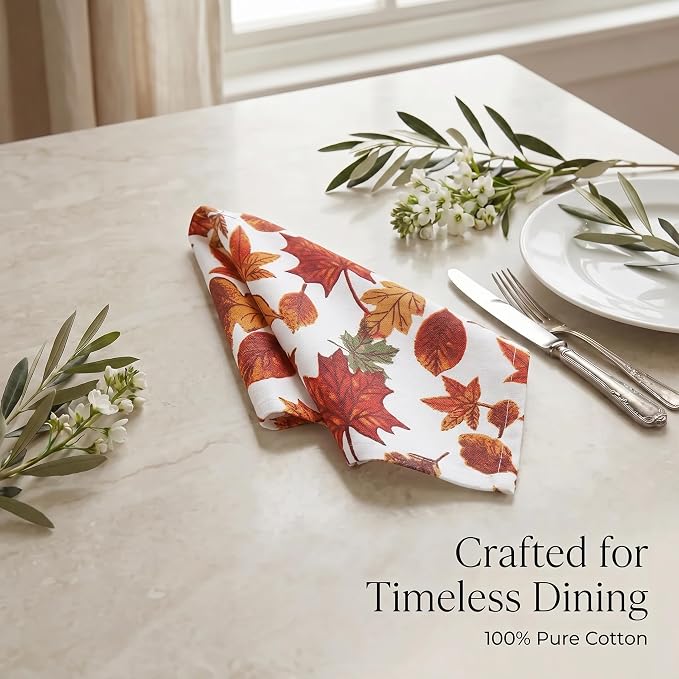 Urban Villa Cloth Napkins Cotton 20x20 (Set of 12) Harvest Leaf Print - Image 8