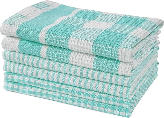 LANE LINEN Premium Cotton Kitchen Dish Towels - 6 Pack Soft Absorbent Dish Cloths, Multi Purpose Cleaning Cloths, 12"x12", Reusable Kitchen Rags - Aqua by LaneLinen