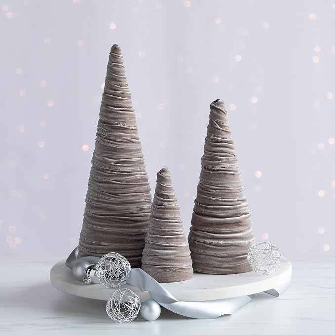 Your Heart's Content Taupe Velvet Trees Set of 3, Winter Mantel Décor, Valentine Tree tablescape, Handcrafted Holiday Centerpiece, Made in USA Modern Farmhouse, Cozy Gift for (Taupe) - Image 4