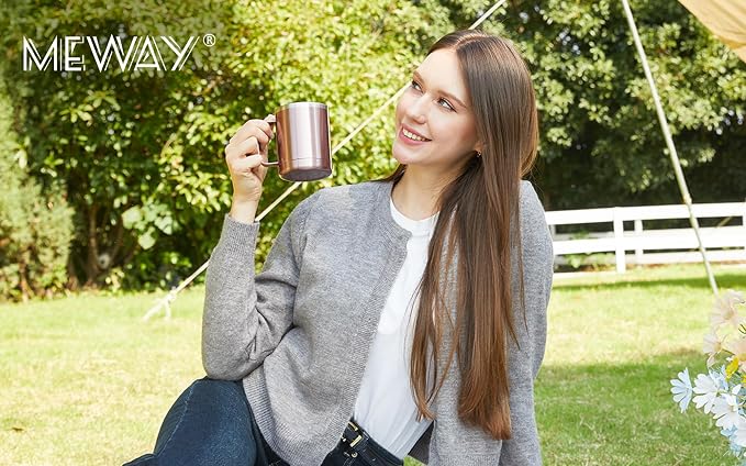 MEWAY 12oz Coffee Mug With Handle and Sliding Lid,Stainless Steel Travel Tumbler Cup with Handle,Double Wall Vacuum Insulated Camping Cup for Hot & Cold Drinks Tea (Rose Gold,Set of 1 - Image 9