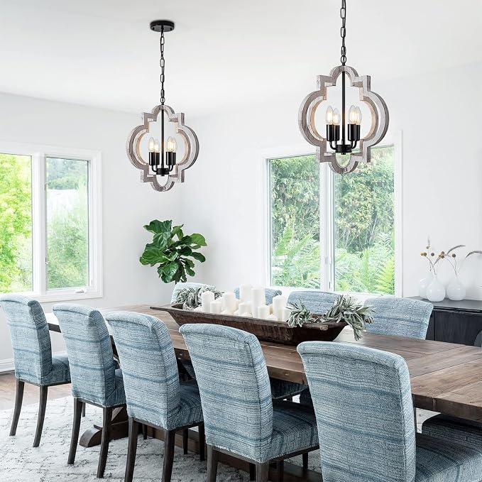 4-Light 15" Farmhouse Orb Chandelier Rustic Handmade Distressed White Wood Hanging Ceiling Pendant Light Fixture Wood Lantern Chandeliers for Dining Room Kitchen Bedroom Foyer Hallway - Image 4