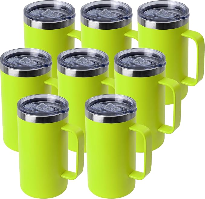DOMICARE 24oz Mug with Handle and Lid, Stainless Steel Coffee Mug, Travel Mug with Handle, Double Wall Vacuum Coffee Tumbler, Reusable Insulated Cup, Light Green, Pack 8 by VisittheDOMICARE