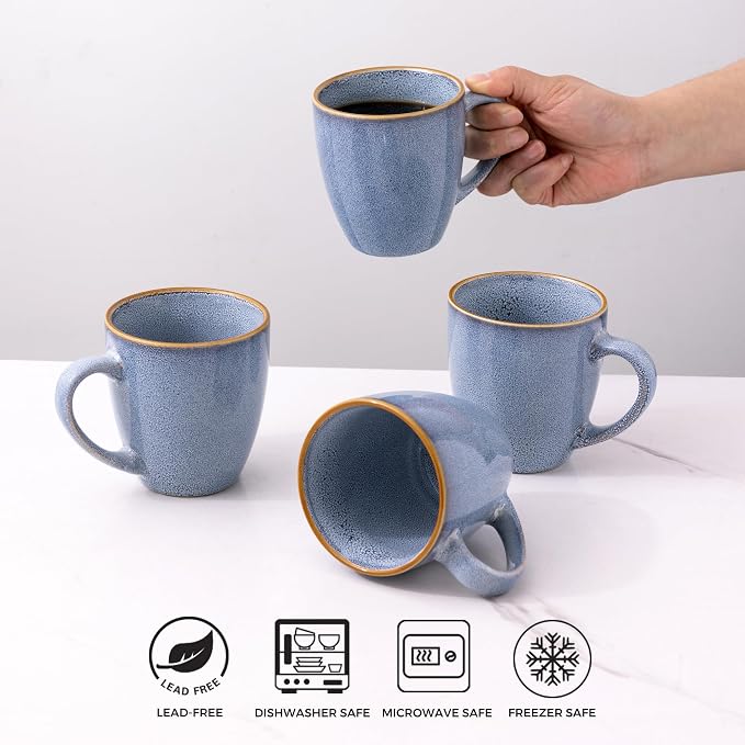 GBhome Ceramic Coffee Mugs Set of 6, 12oz Stoneware Coffee Mugs Set For Dad Mom Women MEN, Light Weight Ceramic Coffee Cups for Latte/Tea/Beer/Hot Cocoa, Dishwasher & Microwave Safe-Brunnera Blue - Image 5