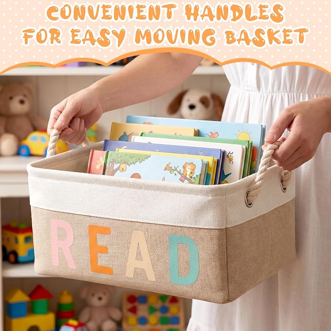 Marsui Read Storage Basket, Reading Corner Organizer Supplies Classroom Library Storage Bin Book Lover Gifts Bookish Bookworm Gift for Kindergarten Elementary Student Reading Corner Accessories - Image 5