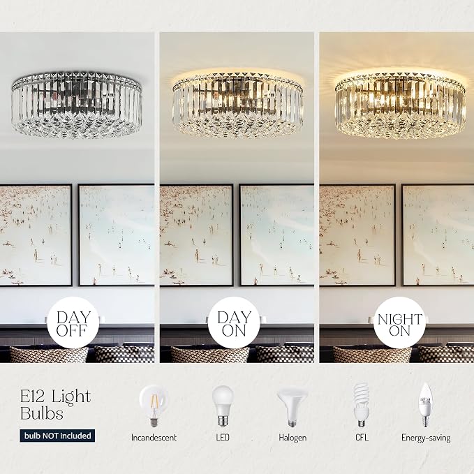 17.3" Black K9 Crystal Raindrop Flush Mount Ceiling Light, Modern Chandelier, Round Luxury Light Fixture for Dining Room, Bedroom, Hallway, Kitchen Island & Living Room - Image 4