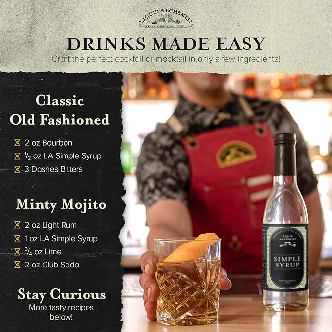 Liquid Alchemist Simple Syrup for Cocktails - Real Ingredients Make our Simple Sugar Syrup the Perfect Old Fashioned Mix - Non-GMO, Gluten Free & Vegan (25.4 oz)