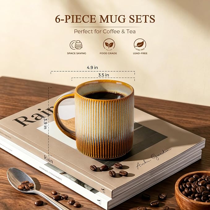 theterra Ceramic Coffee Mugs Set of 6, 14.2 oz Coffee Cups with Handle | Handmade, Suitable for Latte, Tea, Milk, Beer & Hot Cocoa, Dusk Blue - Image 3
