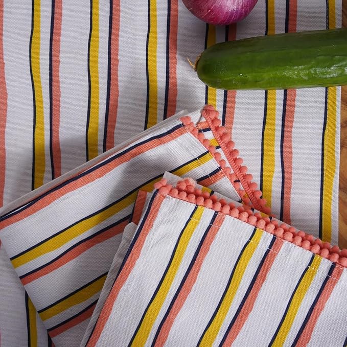 Printed Kitchen Dish Bar and Tea Towels Cotton, 18x28 inch with Trims, Cotton Dish Towel Sets (Yellow Stripes, Set of 6) - Image 5