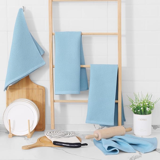 Homaxy 100% Cotton Waffle Weave Kitchen Dish Towels 4-Pack, Sky Blue | 13 x 28 Inches, Ultra Soft Absorbent Dish Towels, Quick Drying Cleaning Towels - Image 6