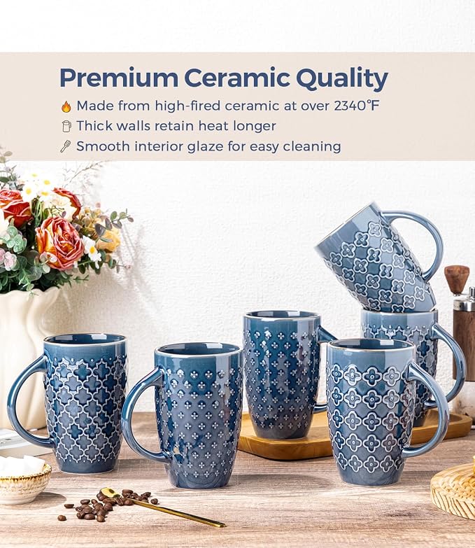 AmorArc Large Coffee Mugs Set of 6, 20oz Tall Coffee Mugs Set | with Texture Patterns for Cappuccino, Latte,Hot Cocoa, Dishwasher & Microwave Safe-Moonlight Blue - Image 7